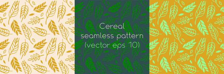Hand drawn grain crops pattern seamless, bread grains icons, food grains illustration, wheat drawings for background of bread label design, healthy food banner, vegetarian wallpaper, bakery packaging.