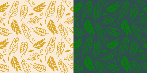 Obraz premium Hand drawn grain crops pattern seamless, bread grains icons, food grains illustration, wheat drawings for background of bread label design, healthy food banner, vegetarian wallpaper, bakery packaging.