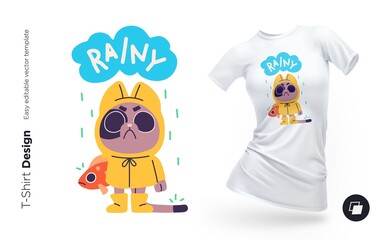 Funny cat character. Print for clothes, posters or souvenirs. Vector