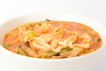 Gochujang Kalguksu on a white background