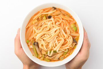 Gochujang Kalguksu on a white background