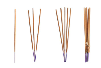 Set with aromatic incense sticks on white background