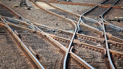 Railroad switch in Germany. Railway tracks in Germany.