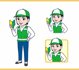 緑の帽子をした女性のボランティア