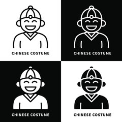 Cheongsam Chinese Culture Icon Set Illustration. Male Characters Traditional Dress Logo Vector