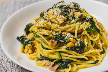 チキンとベーコンのクリームパスタ
Spaghetti with cream sauce
