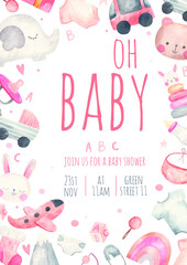 letterhead invitation to children's party baby shower,  illustration on white background