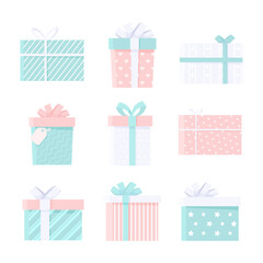 Set of different gift boxes isolated on white.