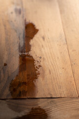 Big water drop on wood table. Last clean water drop om table.