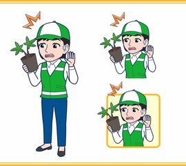 緑の帽子をした女性のボランティア