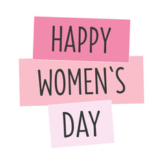 Happy Womens Day hand lettering vector in pink color. Spring season holidays and 8th March quotes and phrases for cards, banners, posters, mug, scrapbooking, pillow case design.