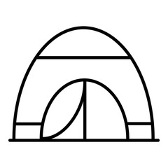 Tourist tent on white isolated background. Linear black silhouette of a tent. A tent for outdoor recreation. Vector illustration.