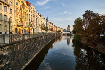 Panoramic view of Charles Bridge in Prague on a beautiful summer day, Czech Republic