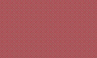 和柄　工字繋ぎ　シームレスパターン　背景素材　赤　金