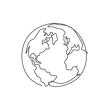 Single continuous line drawing of global sphere of world globe for educational knowledge. Planet logotype symbol template concept. Dynamic one line draw graphic vector illustration outer space science