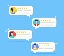 User reviews and feedback concept. User reviews online. Customer feedback review experience rating concept. User client service message. Vector illustration in flat style - obrazy, fototapety, plakaty