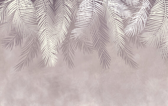 Palm leaves, palm branches, abstract drawing, tropical leaves. © antura