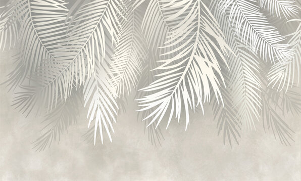 Palm leaves, palm branches, abstract drawing, tropical leaves. © antura