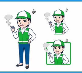 緑の帽子をした女性のボランティア