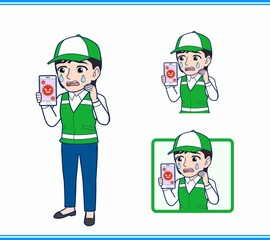 緑の帽子をした女性のボランティア