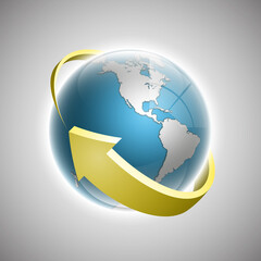 Naklejka premium Globe icon with smooth shadows and white map of the continents of the world