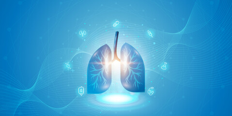Human lung and treatment with technology innovation. A concept hospital for wallpaper and web.