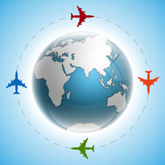 Fototapeta premium Globe icon with smooth shadows and white map of the continents of the world. Illustration