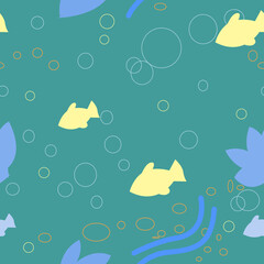 Seamless pattern with yellow fish in the sea