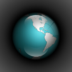 world map with ocean. Globe icon. Planet Earth on black background. Continents world picture. Colorful poster presentation