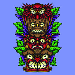 artwork illustration and t-shirt design tiki totem 