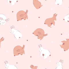 Seamless Pattern Cute Pink White Rabbits Design Vector Illustration