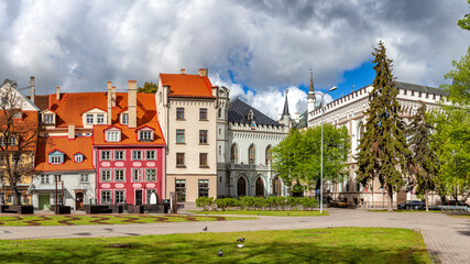 Fototapeta na wymiar The Livu Square in Riga Old Town, Latvia