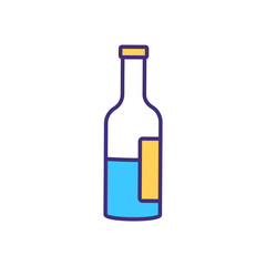 Drinking alcohol RGB color icon. Moderate alcoholic beverages consumption. Health benefits from wine drinking. Alcohol overindulgence. Drink tasting. Glass wine bottle. Isolated vector illustration
