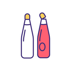 Wine oxidation RGB color icon. Letting oxygen into bottle. Alcoholic drinks with color and flavor losing. Fermenting process. Wine tasting fault. Chemical reaction. Isolated vector illustration