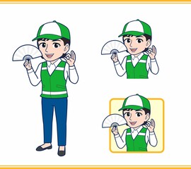 緑の帽子をした女性のボランティア