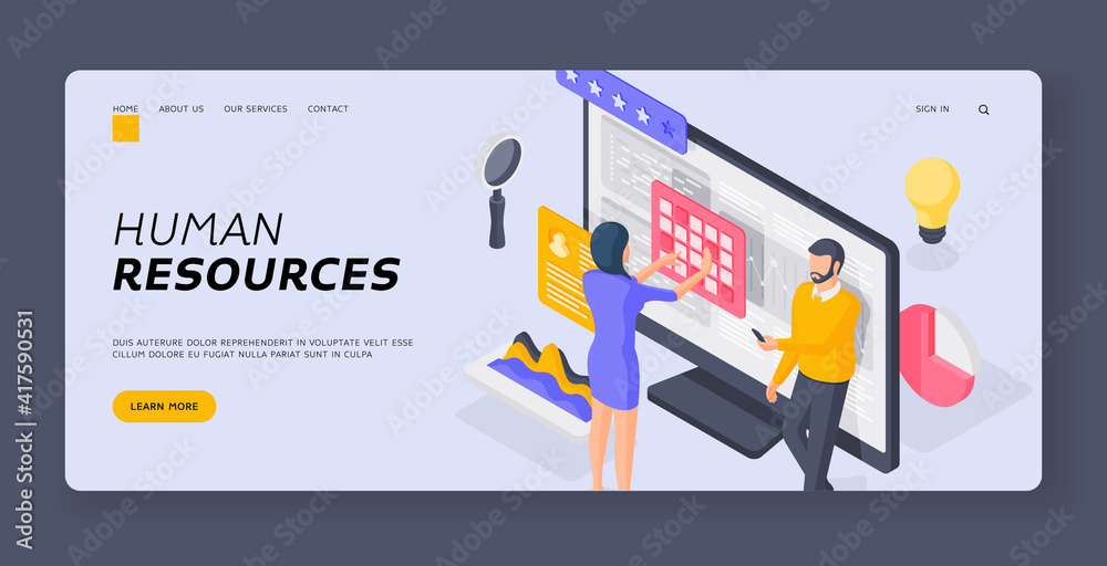 Wall mural specialists managers working with data isometric vector illustration. landing page banner template