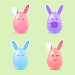Egg character emotion icon kawaii easter set.