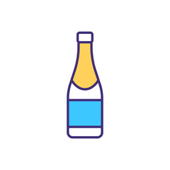 French sparkling wine RGB color icon. Champagne bottle. Fermented and bottled alcoholic beverage. Producing bubbles. Sweet-tasting dessert alcohol. Wine glass bottle. Isolated vector illustration