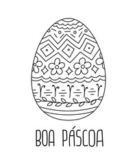 Doodle happy easter phrase in portuguese with egg.