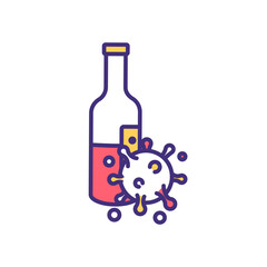 Expired alcohol RGB color icon. Feeling sick from color and smell. Bad, spoiled wine. Vinegary and acetone taste. Astringent, chemically flavors detection. Health risk. Isolated vector illustration