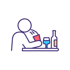 Wine etiquette RGB color icon. Alcoholic beverages tasting. Serving and drinking wine. Aroma and flavour examination from traditional glass. Proper restaurant etiquette. Isolated vector illustration