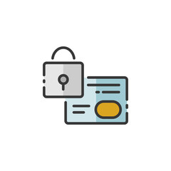 Secure credit card payment. Security padlock. Filled color icon. Commerce vector illustration