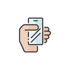 Smartphone in a hand. Mobile payment technology. Filled color icon. Commerce vector illustration