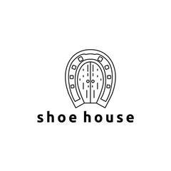 Vintage shoe horse and doors outline logo design vector illustration