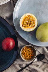 Fresh and juicy raw passion fruit and maracuja