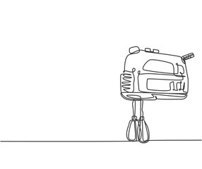 One continuous line drawing of electric hand mixer home appliance to make bakery and cookie. Electricity household gadget template concept. Trendy single line draw design vector graphic illustration