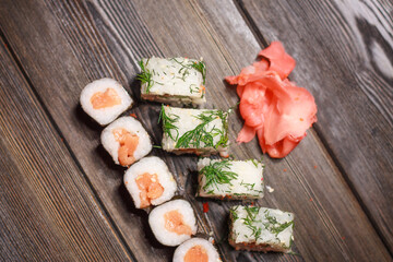 sushi set chopsticks meal japanese food delicacy top view