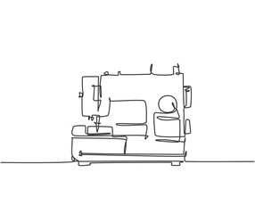 One single line drawing of classic sewing machine home appliance for tailor equipment. Electricity textile factory tools concept. Dynamic continuous line graphic draw design illustration