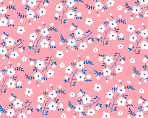 白い花のパターン背景（ピンク）