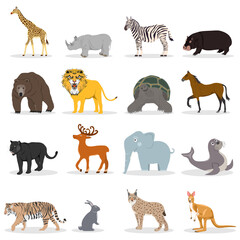 Wild animals. Wildlife animals isolated on white background. Vector illustration.